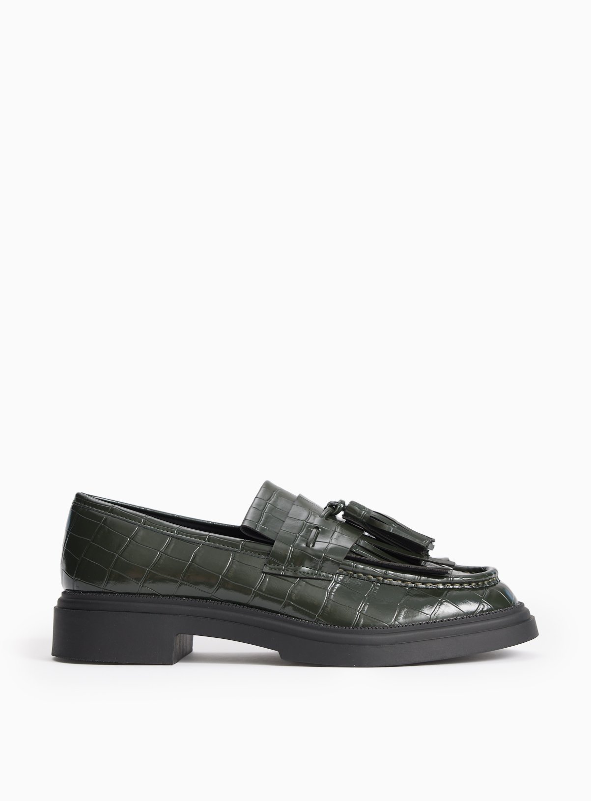 Dark Green Faux Leather Croc Detail Chunky Loafers 5 - Image 2 thumbnail